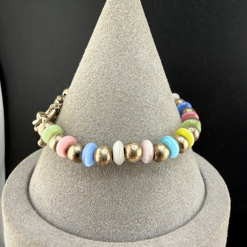 Vintage Silpada Beaded Bracelet Sterling Silver Pastel Cat Eye Glass Beaded